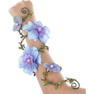 Renaissance Fairy Floral Arm Wrap - 1 Pc Elf Bracelet With Blue Flower Woodland